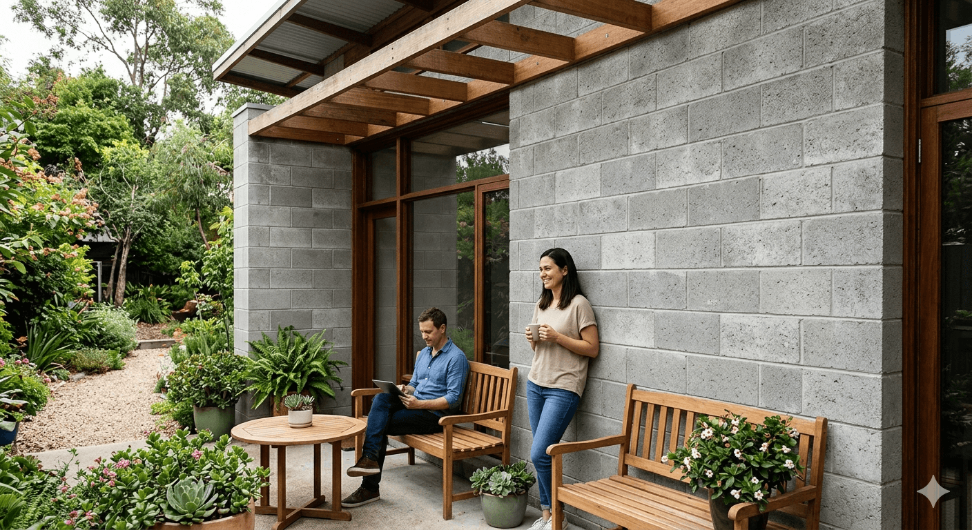 Concrete block wall patio